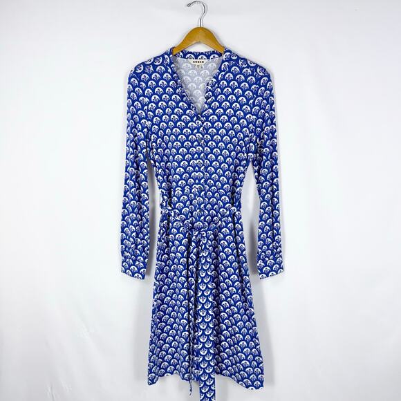 Boden Dress Women’s Julia Long Sleeve Knit Shirtdress Size 8 Blue Geometric - Picture 2 of 15